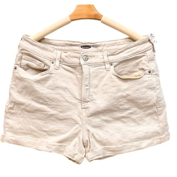 Old Navy Off White High Rise Shorts 5 Pockets Fixed Cuff Hem Comy Cotton Large - Picture 1 of 8